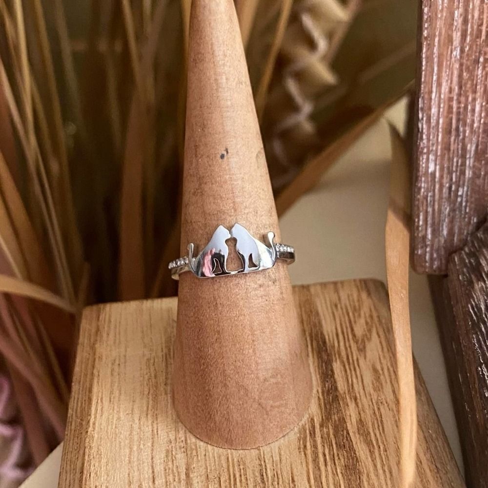 Kissing Cats Stainless Steel CZ Ring Sizes 6,7